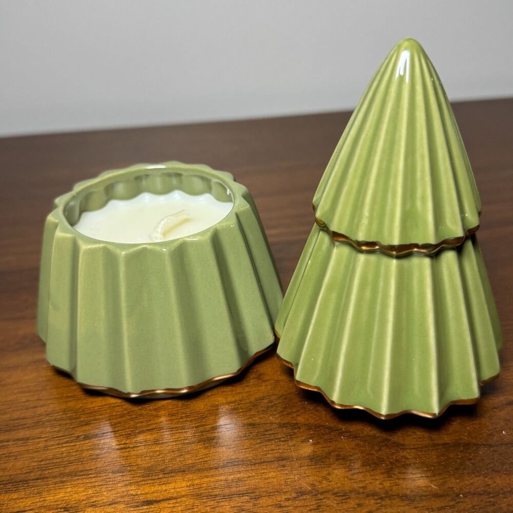 Gilded Evergreen Ceramic Tree Candle Votive - 16 hour burn time